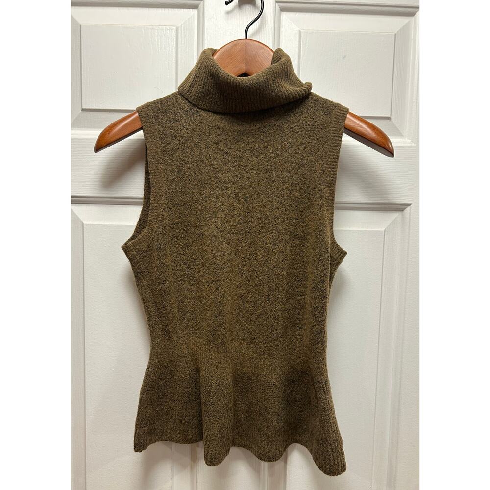 White House Black Market Sleeveless Brown Peplum Turtleneck Sweater, Size S
